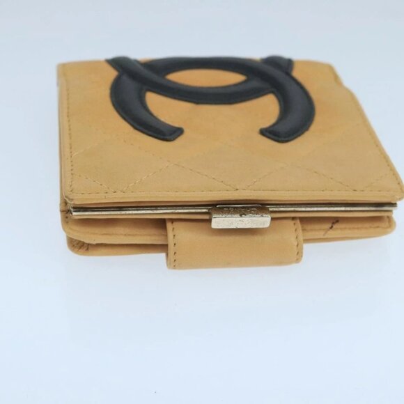 CHANEL Cambon Line Wallet Leather Beige Black CC Auth 104762 - Picture 6 of 16